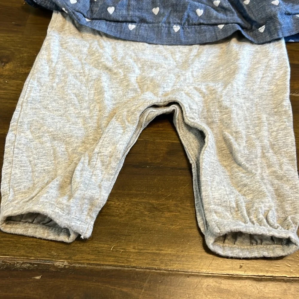 Gap Baby Girl Dress Jumpsuit Heart Print Cotton Leggings Attached One Piece 0-3 - Picture 2 of 6